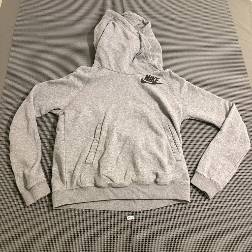 Nike Gray Pullover Hoodie Sweatshirt Black Logo Size M